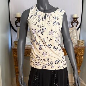 Ivanka Trump Cream Pleated Sleeveless Blouse